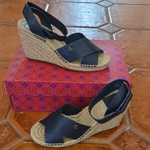 Navy Blue Tory Burch Wedge Sandals
